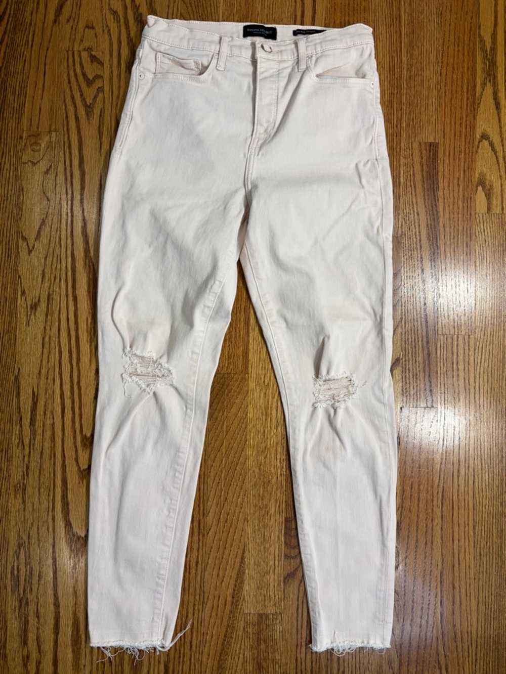 Banana Republic Pale Pink High-Rise Raw Hem Skinny Jeans w Knee Distress sz 28